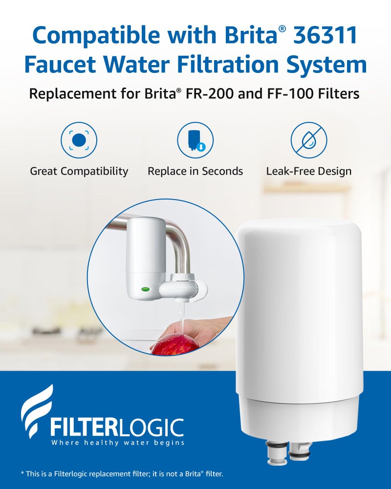 Filterlogic Faucets Filter Cartridge, Replacement for BritaÂ® Filter, BritaÂ® 36311 On Tap Water Filtration System, FR-200, FF-100, 100 Gallons, White (2 Packs) - Image 3